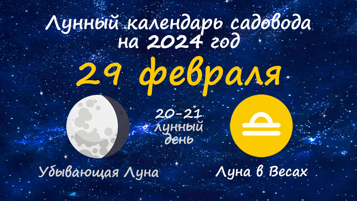 Лунный календарь садовода-огородника на 29 февраля 2024 года