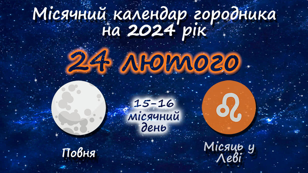 Місячний календар садівника-городника на 24 лютого 2024 року