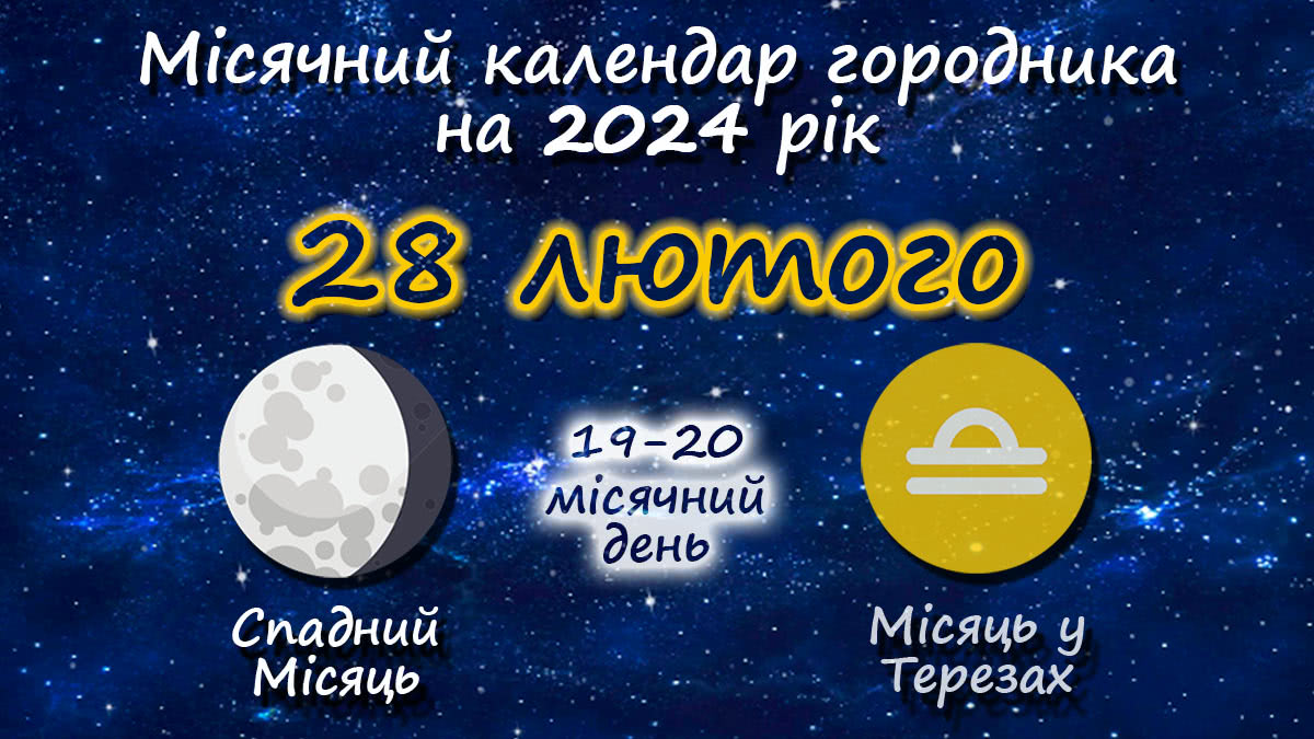 Місячний календар садівника-городника на 28 лютого 2024 року