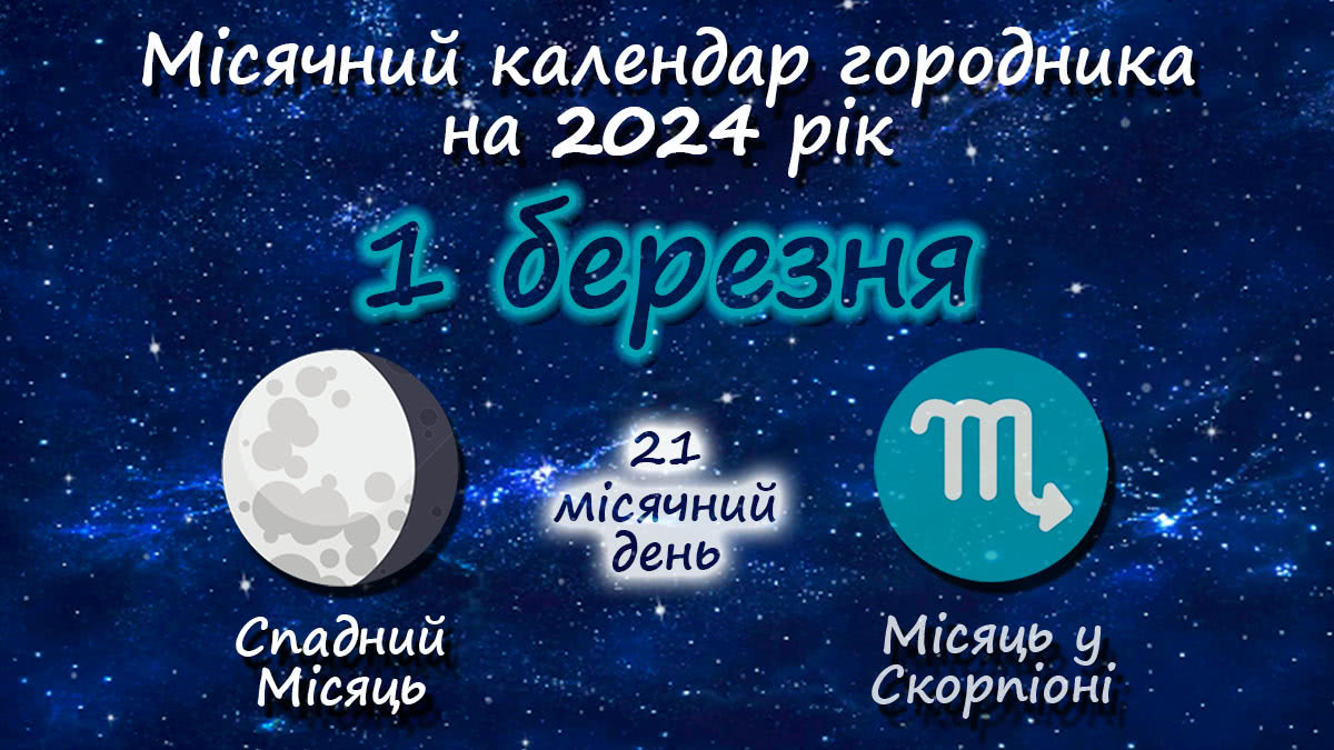 Місячний календар садівника-городника на 1 березня 2024 року