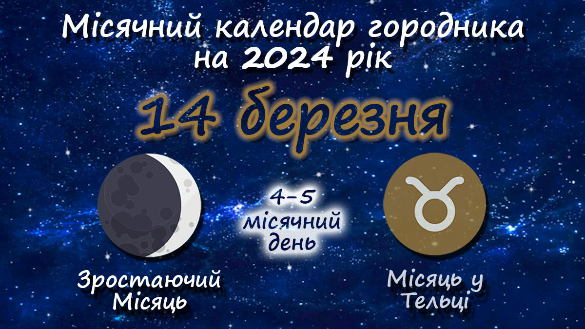 Місячний календар садівника-городника на 14 березня 2024 року