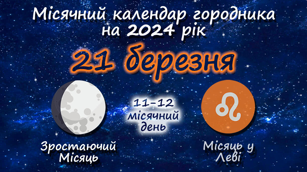 Місячний календар садівника-городника на 21 березня 2024 року