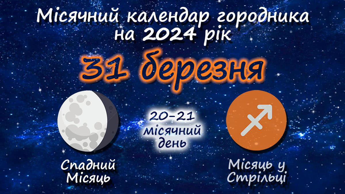 Місячний календар садівника-городника на 31 березня 2024 року