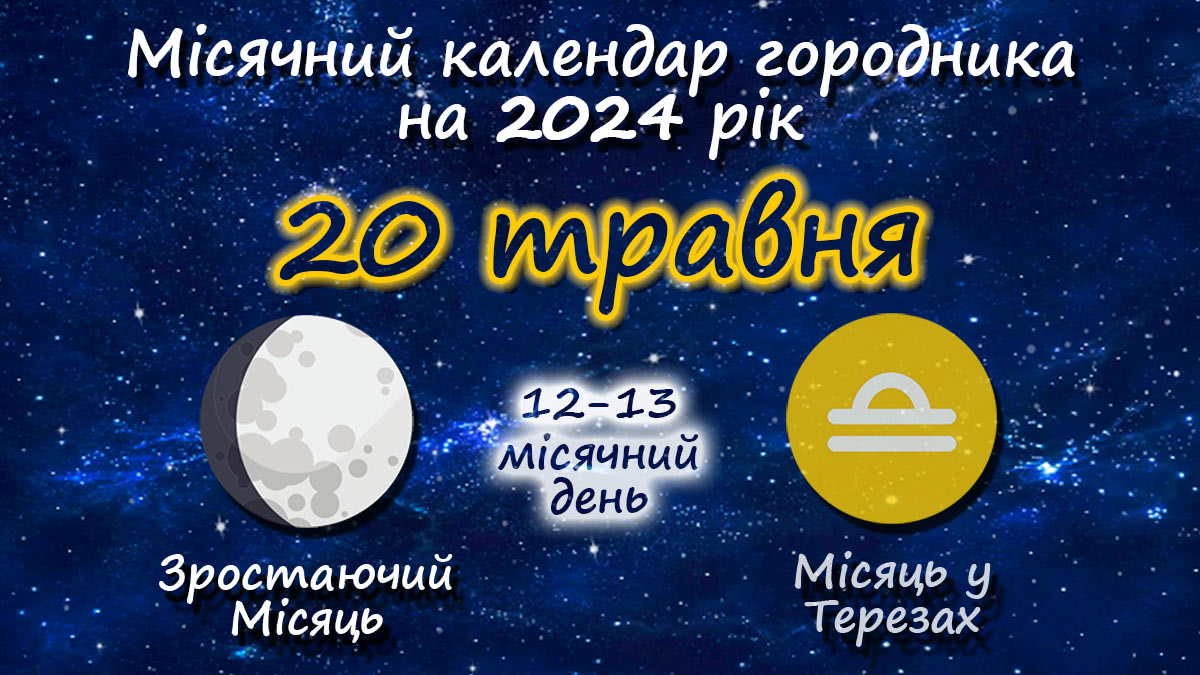 Місячний календар садівника-городника на 20 травня 2024 року