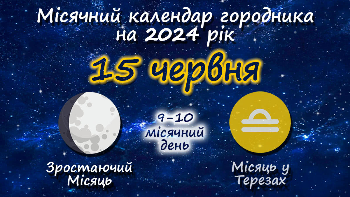 Місячний календар садівника-городника на 15 червня 2024 року