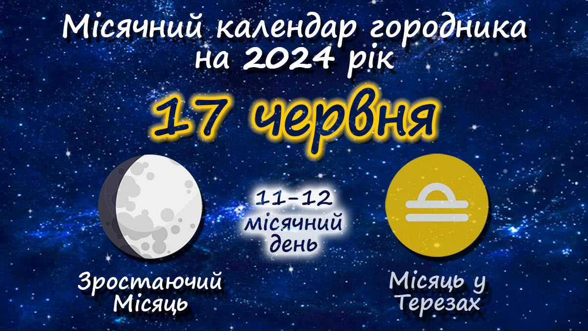 Місячний календар садівника-городника на 17 червня 2024 року