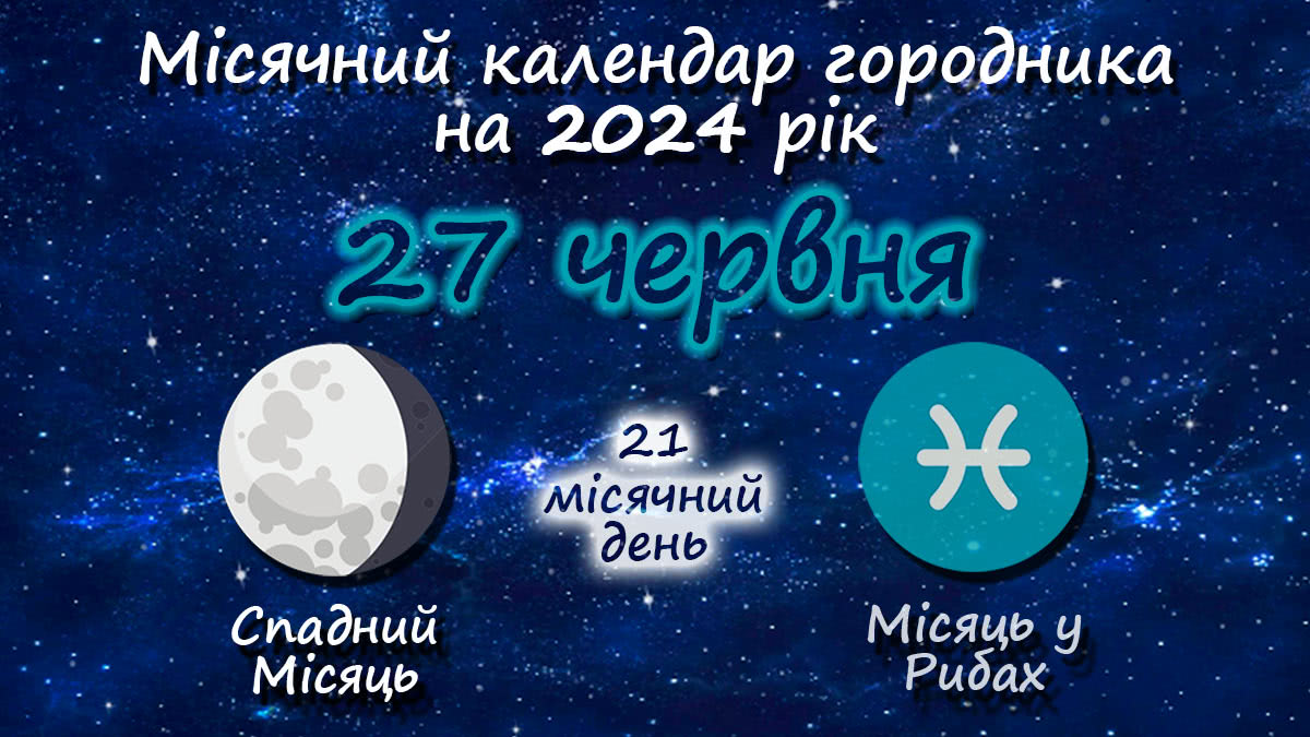 Місячний календар садівника-городника на 27 червня 2024 року
