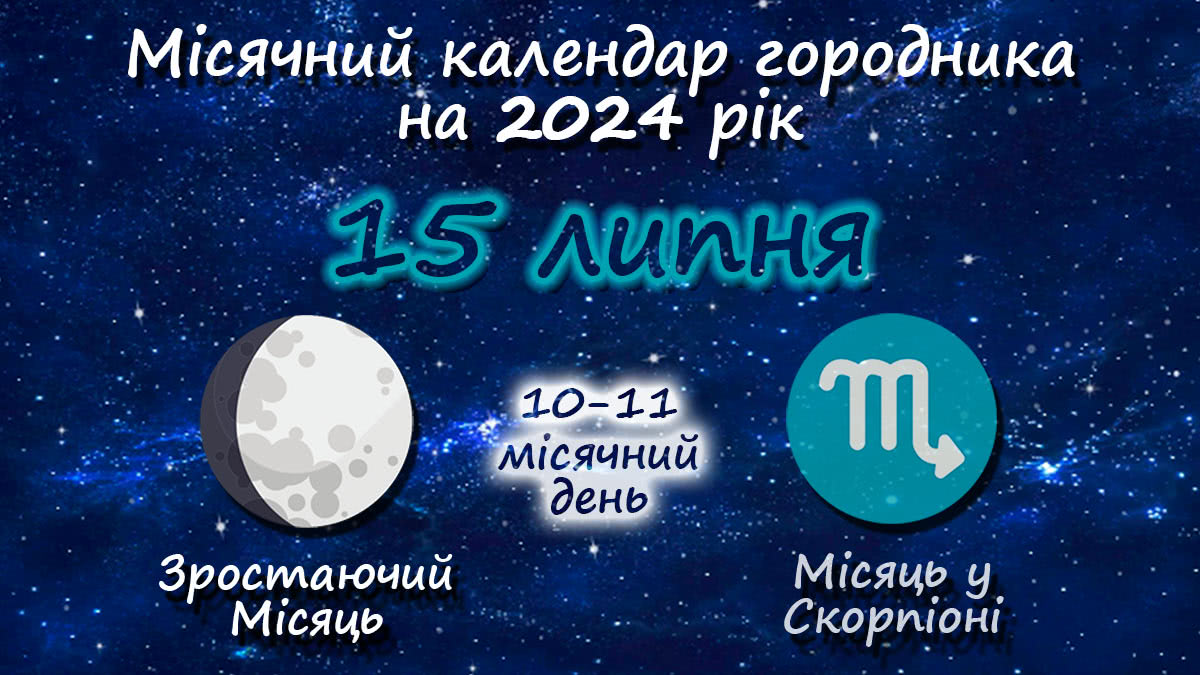 Місячний календар садівника-городника на 15 липня 2024 року