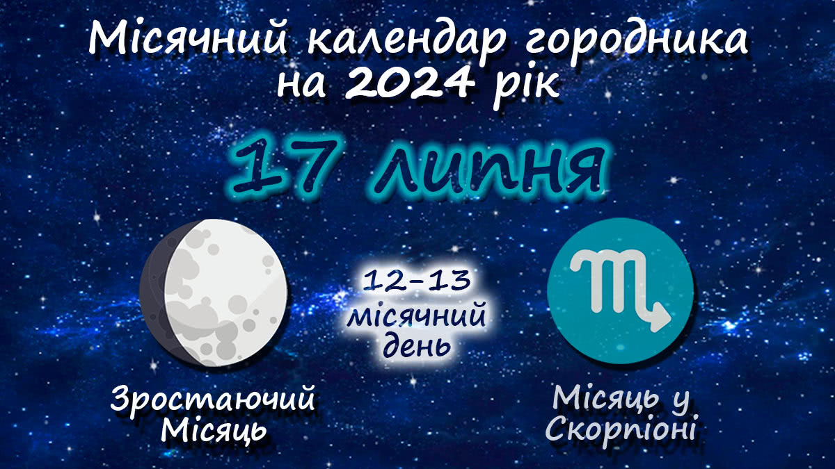 Місячний календар садівника-городника на 17 липня 2024 року