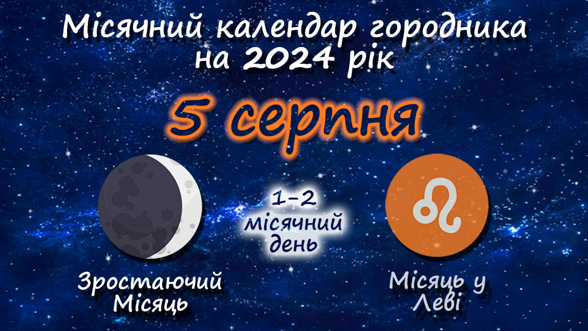 Місячний календар садівника-городника на 5 серпня 2024 року