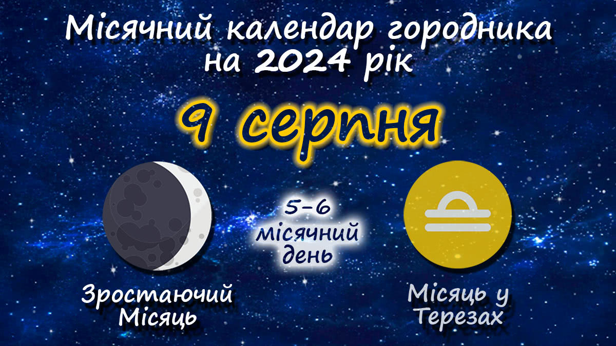 Місячний календар садівника-городника на 9 серпня 2024 року