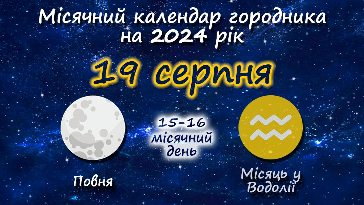 Місячний календар садівника-городника на 19 серпня 2024 року