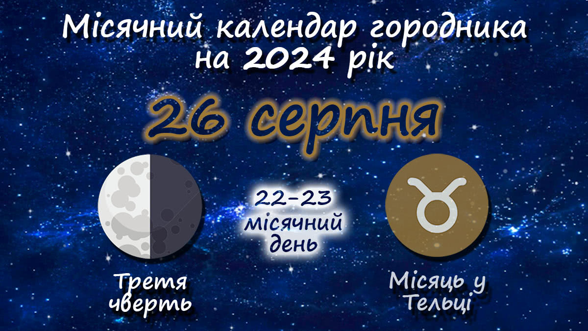 Місячний календар садівника-городника на 26 серпня 2024 року