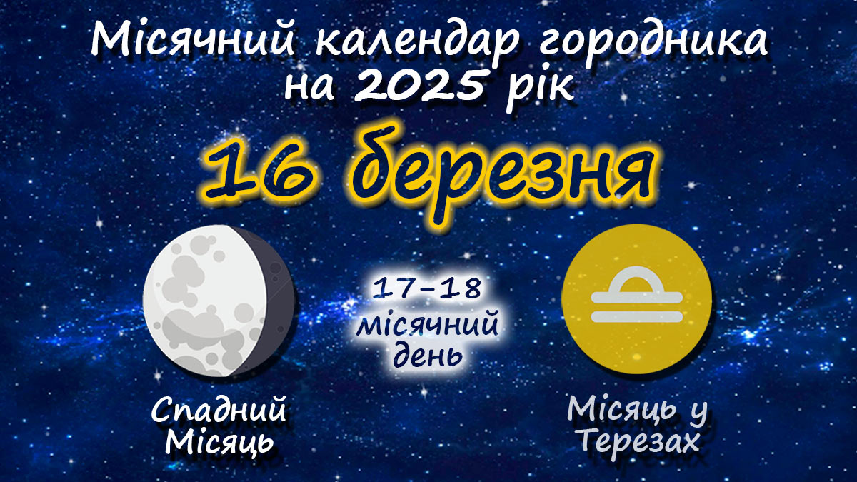 Місячний календар садівника-городника на 16 березня 2025 року