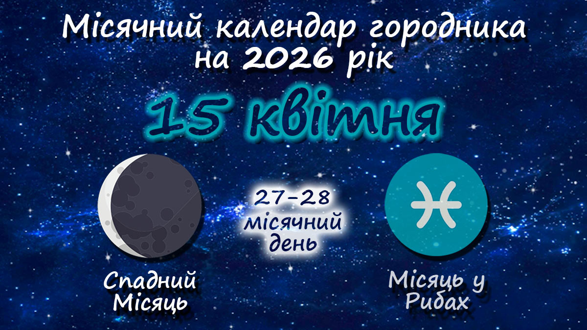 Місячний календар садівника-городника на 15 квітня 2026 року