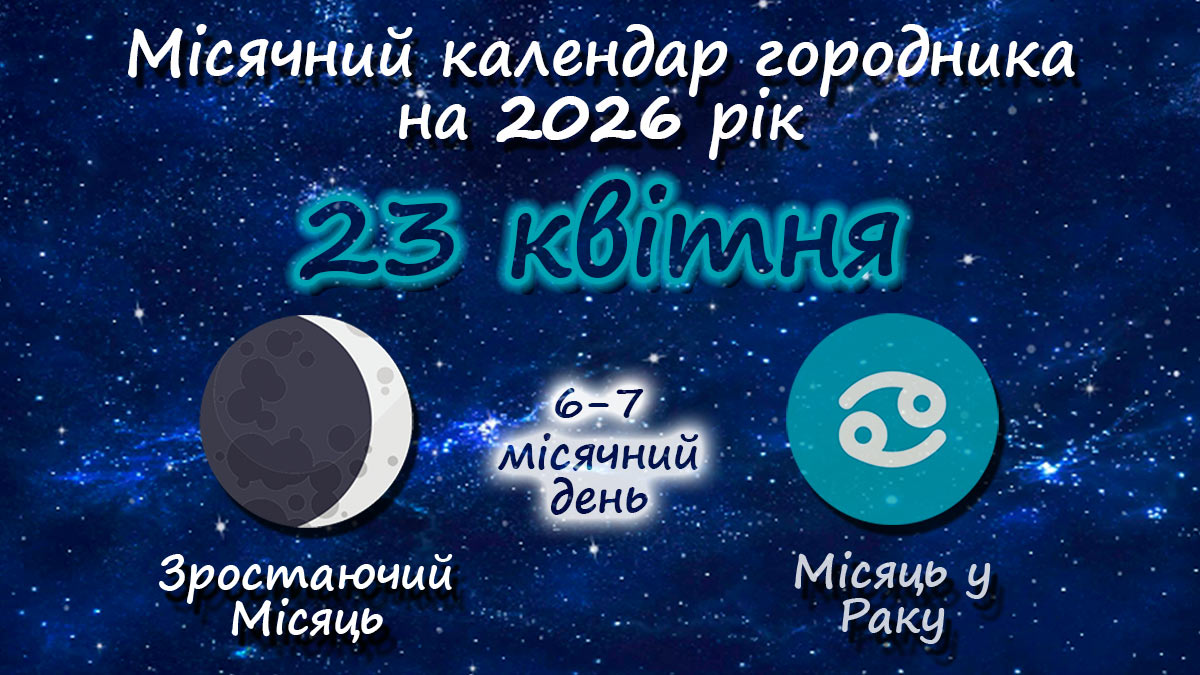 Місячний календар садівника-городника на 23 квітня 2026 року